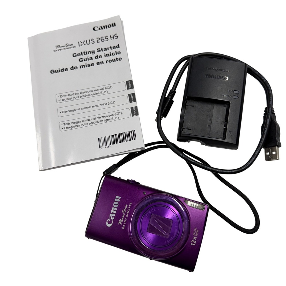 Canon PowerShot ELPH 340 HS Purple 16.0MP Digital Camera 12x Zoom Wi-Fi NFC